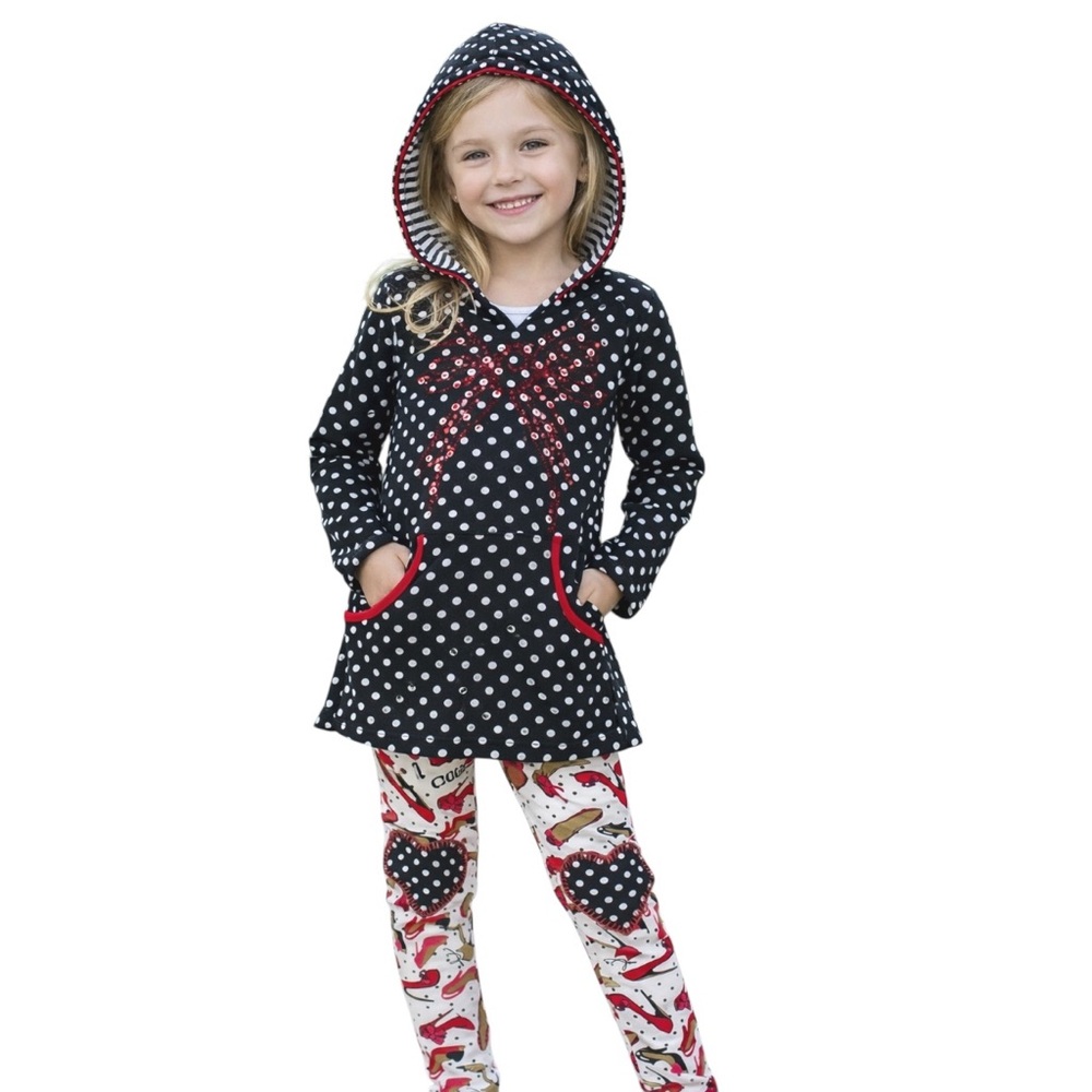 Polka Dot Hooded‎ Kids Matching Set longline hoodie and leggings